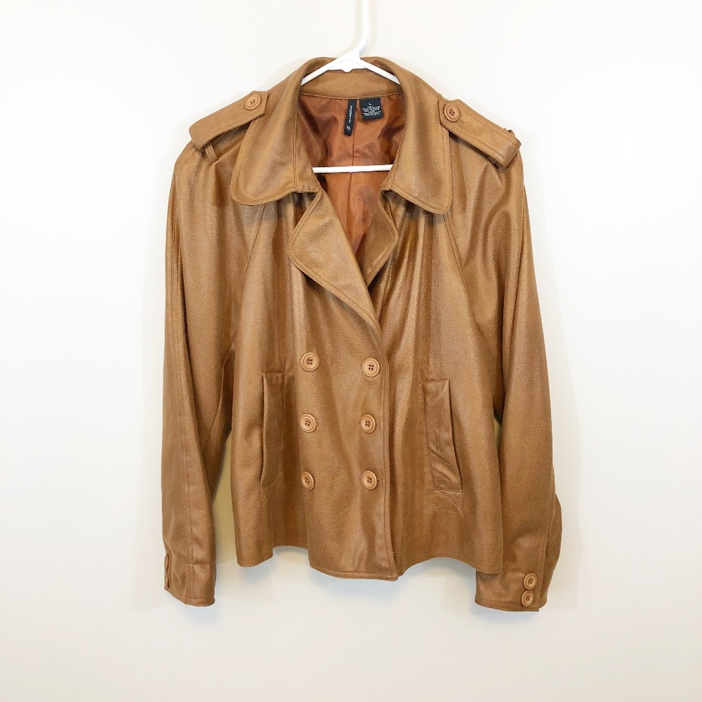 Jacket Dress Coat Women's Tan Faux Leather Large